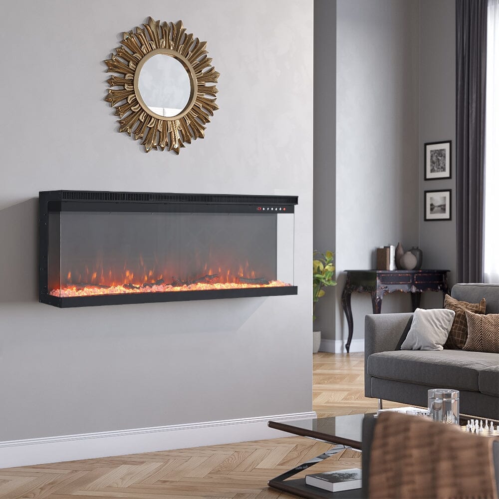 40/50/60-Inch 3-Sided Wall Mounted Electric Fireplace 9 Flame Colours and 5 Brightness Modes Freestanding Fireplaces Living and Home 80 inch 12 Options